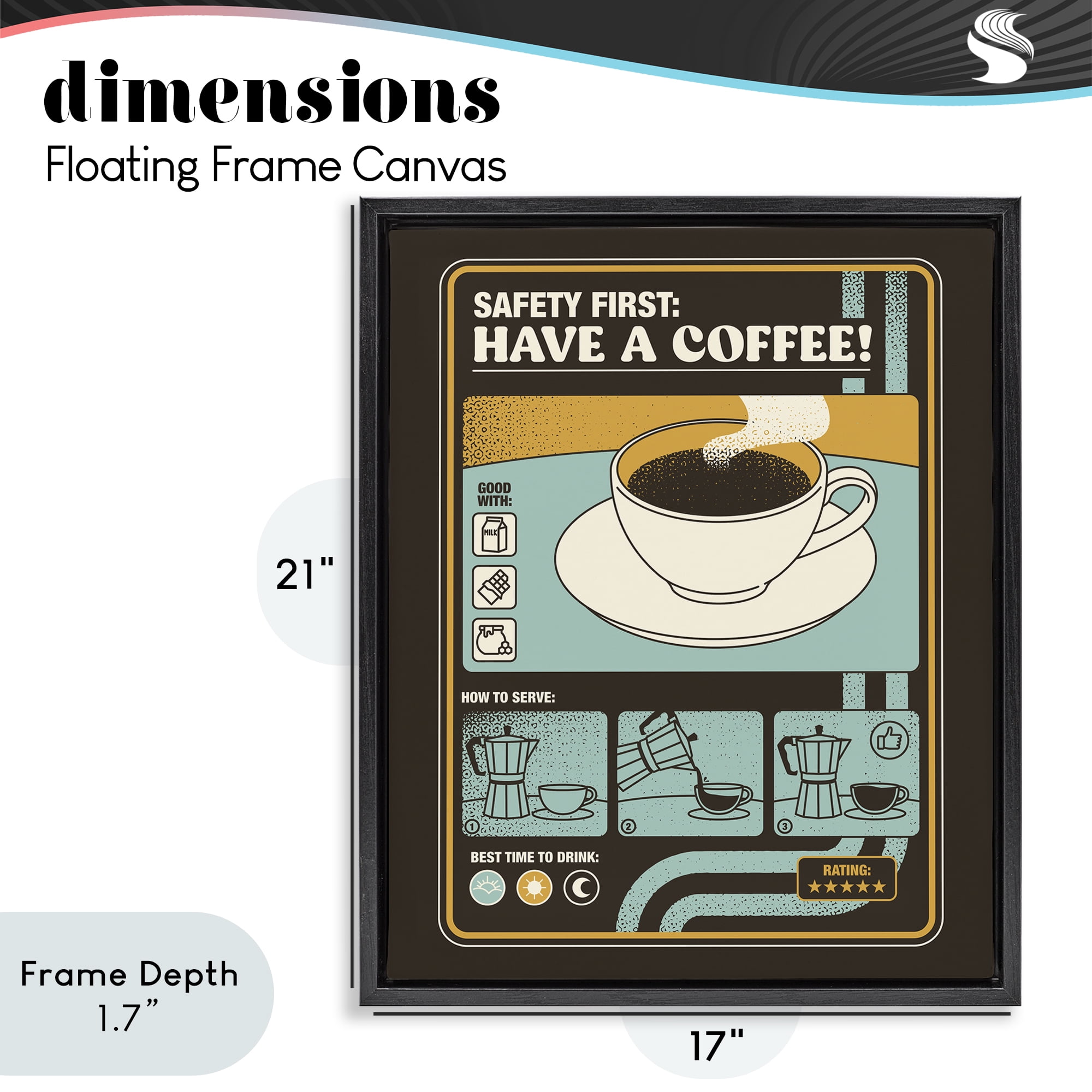 Stupell Industries Safety First Have A Coffee Black Framed Floater Canvas Wall Art, design by Tobe Fonseca
