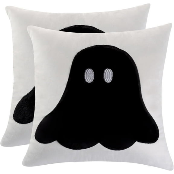 Tosleo Halloween Throw Pillow CoversTosleo 18x18 Set of 2 Black Ghost Embroidered Pillow Cases Holiday Velvet Cushion Covers for Couch Sofa Bed