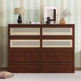 thumbnail image 2 of Queen Size Retro Rattan Murphy Bed, Wood Cabinet Bed with Storage Drawers, Hidden Foldable Platform Bed, Space Saving for Small Room, Guest, Walnut, 2 of 9