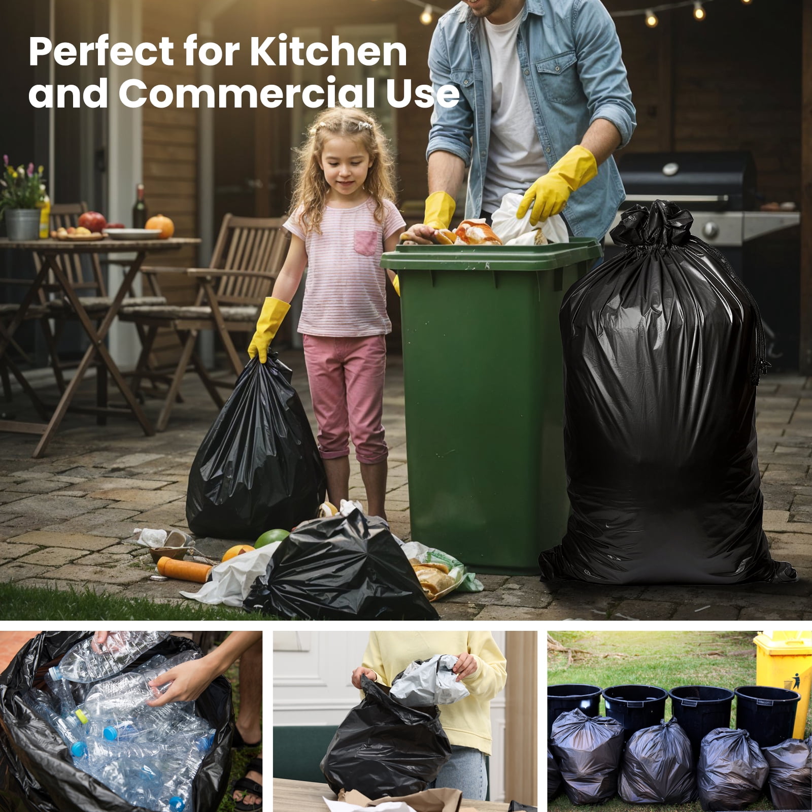 Valueguard 55-60 Gallon Trash Bags Commercial, Home, Lawn & Leaf Bags,150 Bags,50-60 Gallon,Large Black Garbage Bags