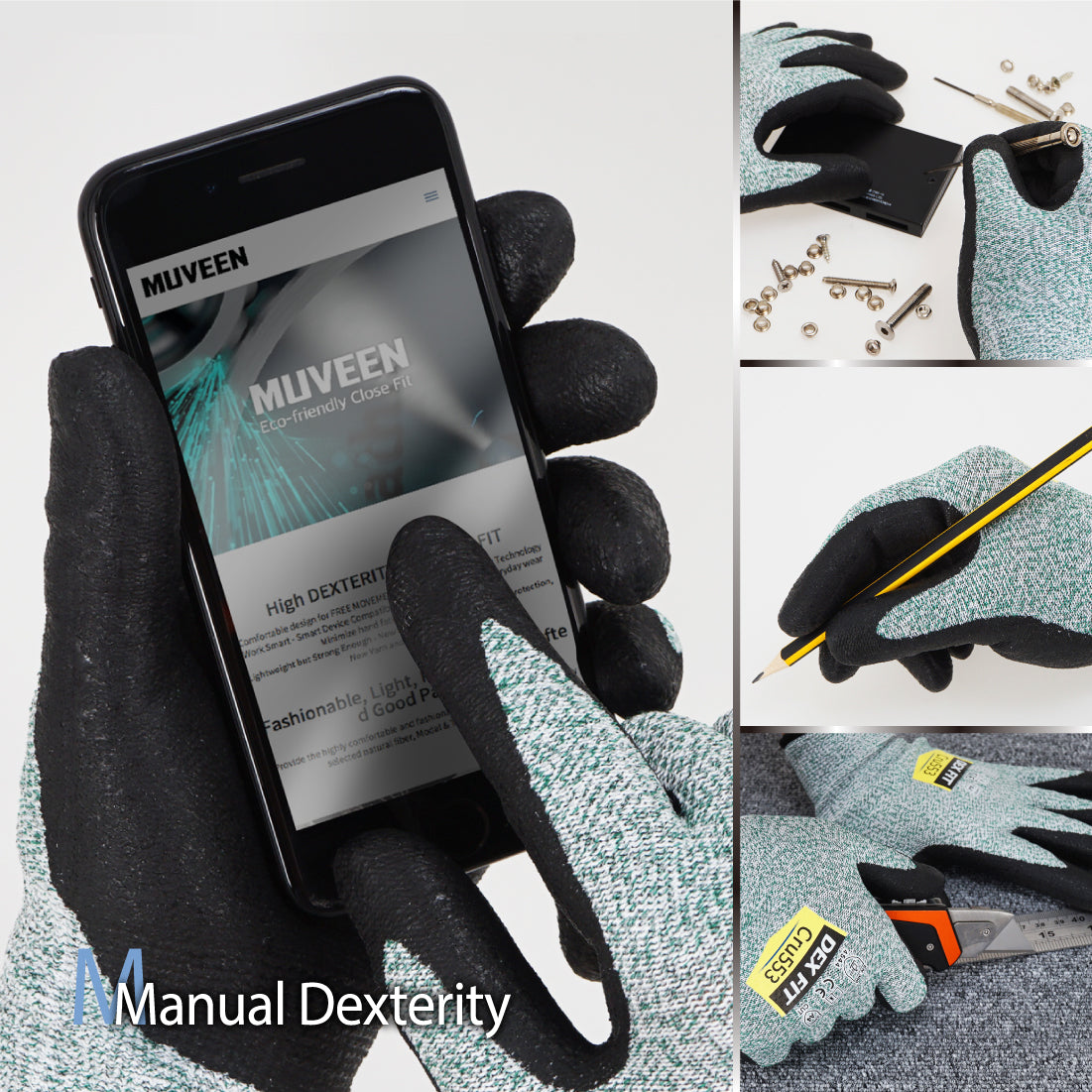 DEX FIT CRU553 Green Level 5 Cut Resistant Gloves (Power Grip, Durable Foam, X-Small) - 1 Pair