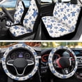 thumbnail image 4 of Jeiento Sea Turtle Car Seat Covers Full Set with Steering Wheel Cover, Seat Belt Cover, Console Armrest Pad, Auto Keychains, Cup Coasters Floral Interior Automotive Accessory Decor Fit for SUV Van, 4 of 7