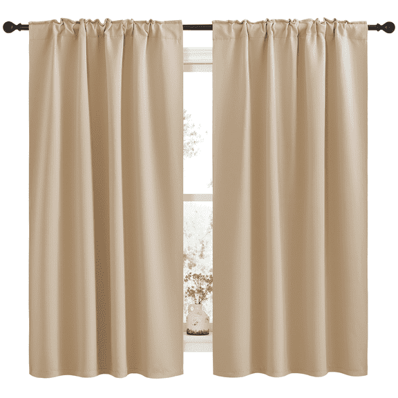NICETOWN Room Darkening Curtains for Bedroom Back Tab and Rod Pocket Thermal Insulated Curtains Drapes 42x63 inch, Biscotti Beige, 2 Panels