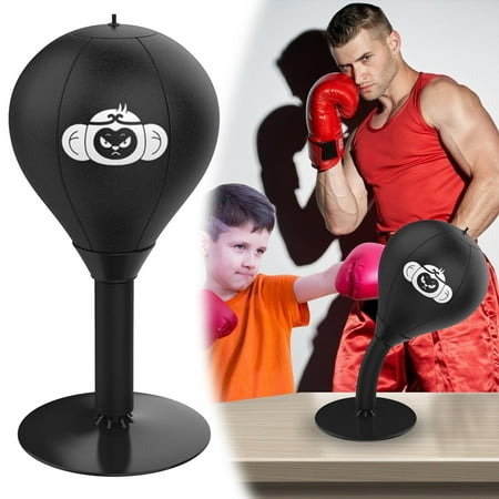 MixMart Desktop Punching Bag - Reflex Stress Relief & Tension Toy for Office/Home Workout Heavy Duty Boxing Exercise Ball with Suction Cup Base Fun Gifts for Kids Adults & Coworkers black