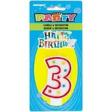 Number 3 Birthday Candle and Cake Topper (Pack of 3)