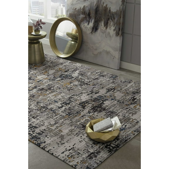8'x11' Grey Machine Woven Abstract Splatter Indoor Area Rug