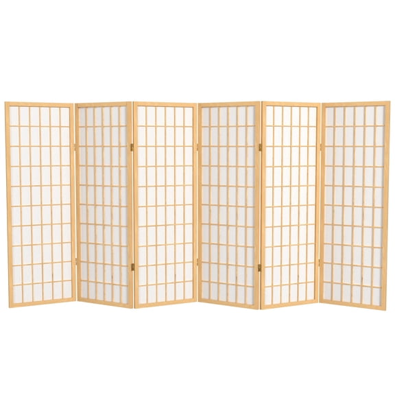 4 ft. Tall Window Pane Shoji Screen - Natural - 6 Panels