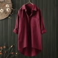 thumbnail image 4 of Fall Shirts for Women 2025 Solid Color Lapel Button Down Cotton Linen Loose Blouse Tops Long Sleeve Shirts for Women, 4 of 5