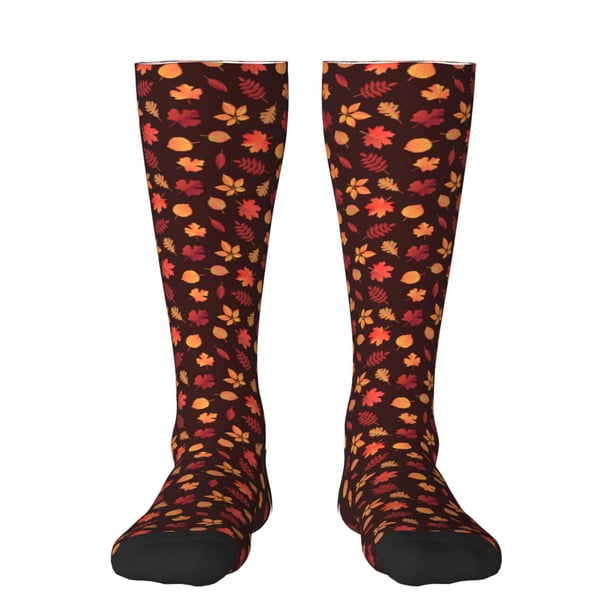Fotbe fall Maple leaf Calcetas Divertidas Estampadas para Hombre y Mujer, Calcetas de Algodón hasta la Rodilla para Caminar, Correr, Enfermería y Embarazo