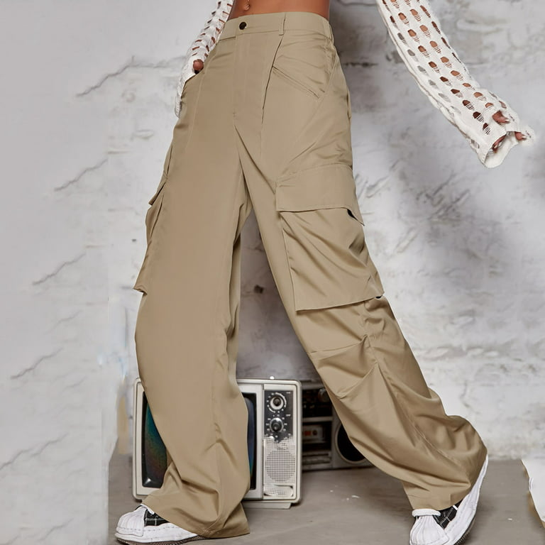 YYDGH High Waist Baggy Cargo Jeans for Women Multiple Pocket Straight Wide  Leg Y2K Pants Streetwear Khaki Khaki
