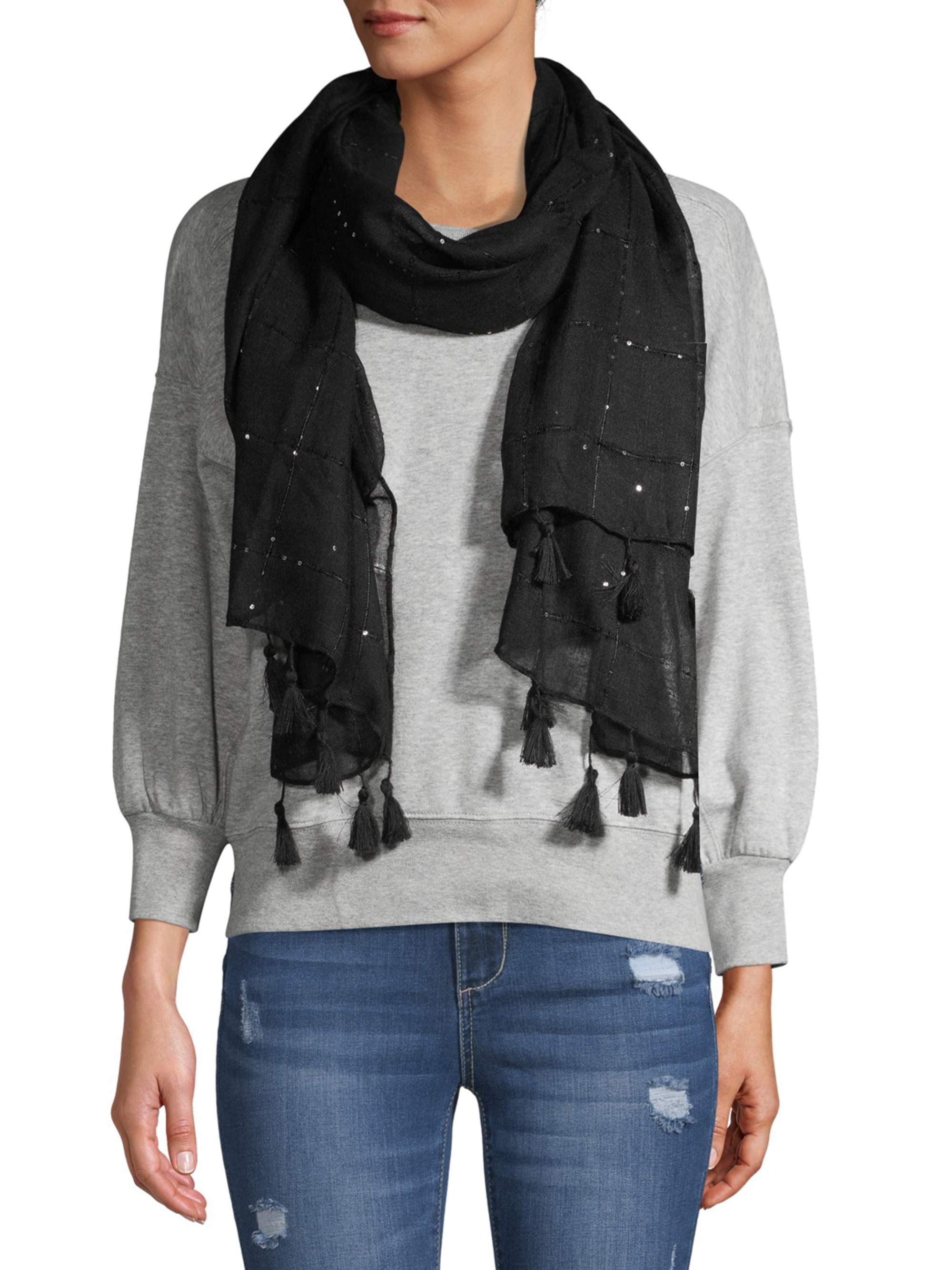 Scoop Women's Sequined Scarf with Tassels