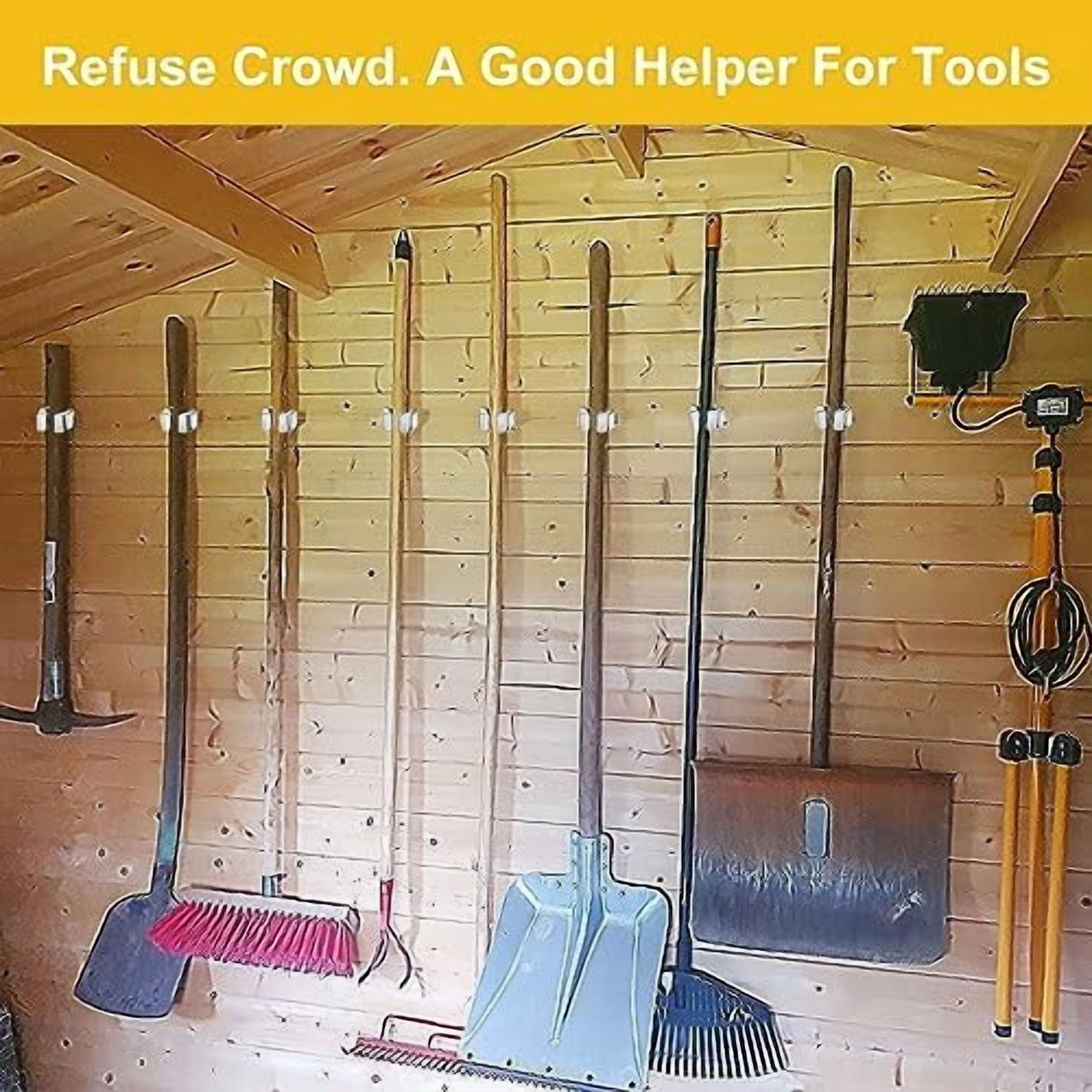 6 Pack Broom Holder Wall Mount, Mop and Broom Holder Wall Mount, Stainless Steel Command Mop Holder with Screws, Garden Tool Storage Organizer for Kitchen, Home, Bathroom, Garage, White