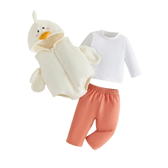 RUINIXCW Newborn Baby Girl Boy Duck Costume Infant Halloween Animal Costume Fall Winter Outfit Fleece Hooded Romper Long Sleeve T Shirt Pants Set