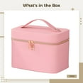thumbnail image 5 of Travel Makeup Bag with Mirror, Pink Waterproof PU Makeup Organizer Case, Portable Skincare Cosmetic Storage Toiletry Bag for Women, 5 of 5