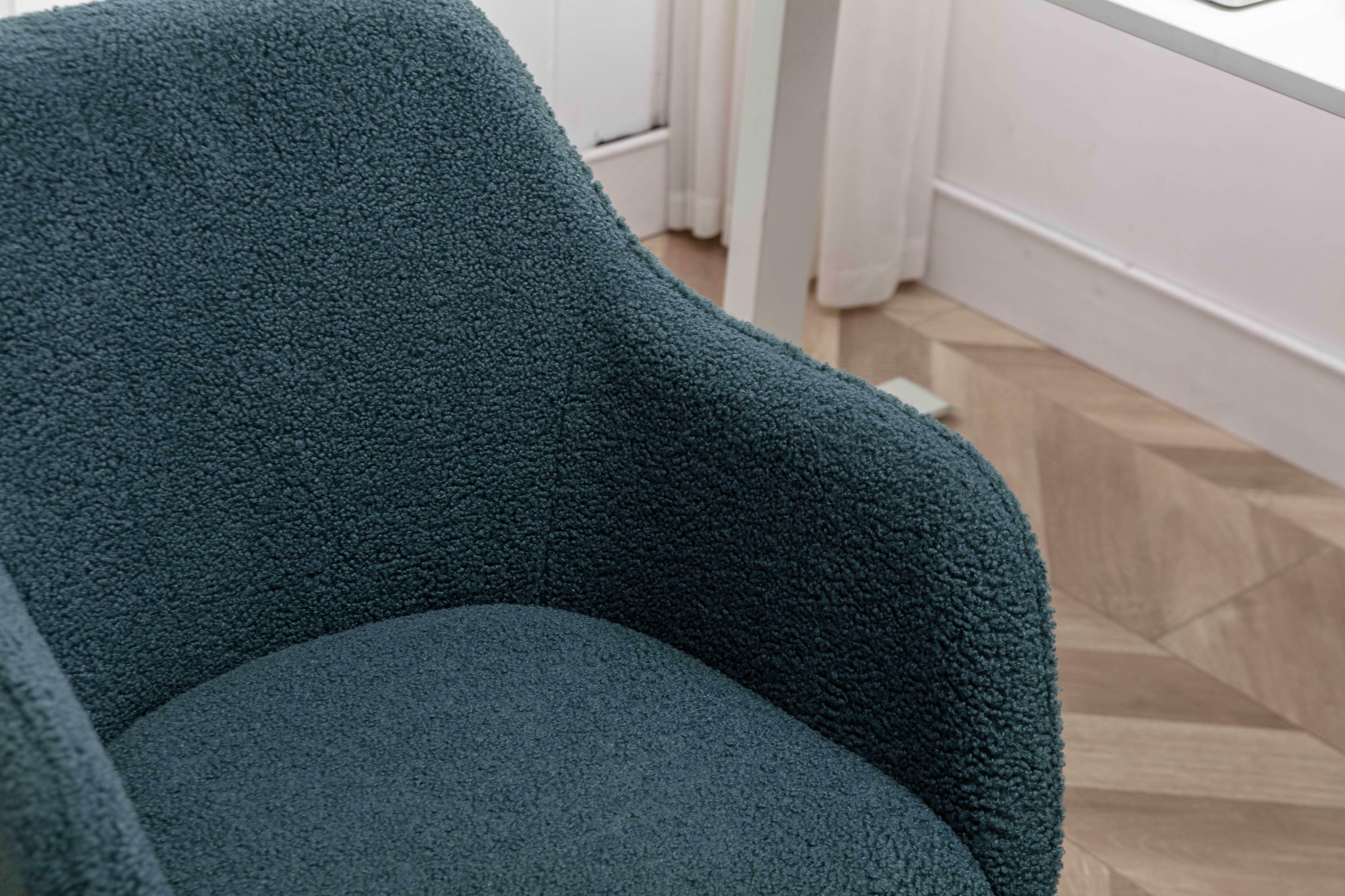 MAYEERTY Modern Teddy Fabric Office Chair, Adjustable Height 360° Revolving with Gold Metal Legs & Universal Wheels, for Indoor Home Office, Green