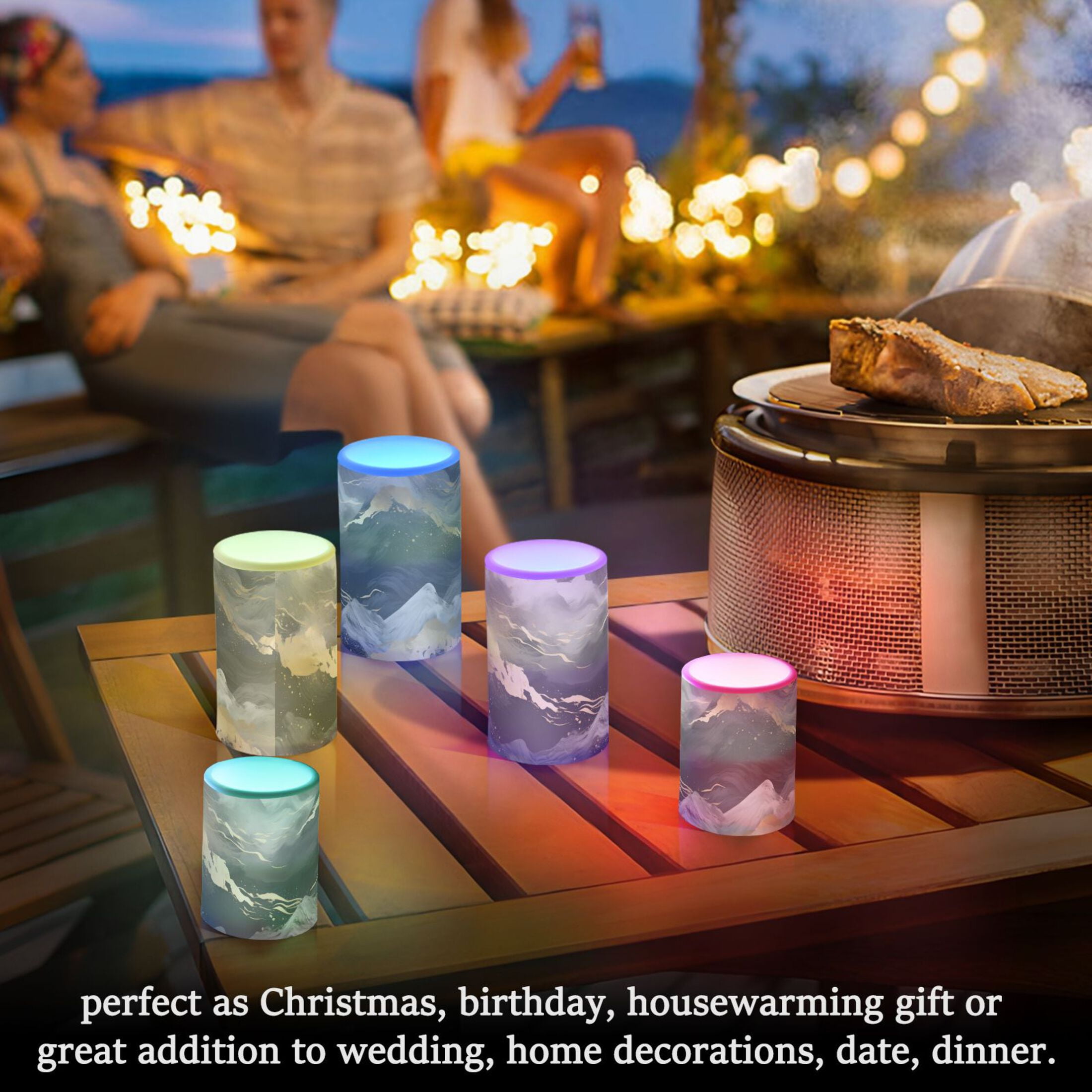 Gold Black White Marble Flickering Flameless LED Candles set of 2 Battery Operated 18-Key Remotes Timer Halloween Fall Decor D3''xH4''5''
