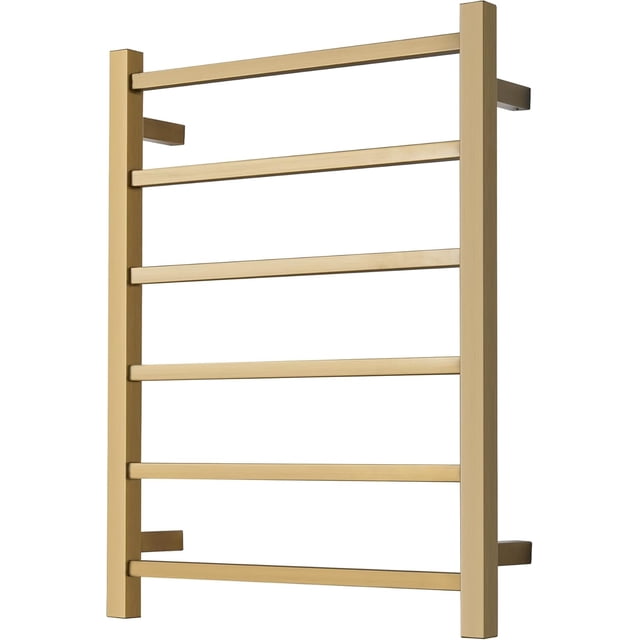 Electric Towel Warmer - Wall Mounted Bathroom Heated Towel Rack Plug-in Design &; Brushed Stainless Finish Gold