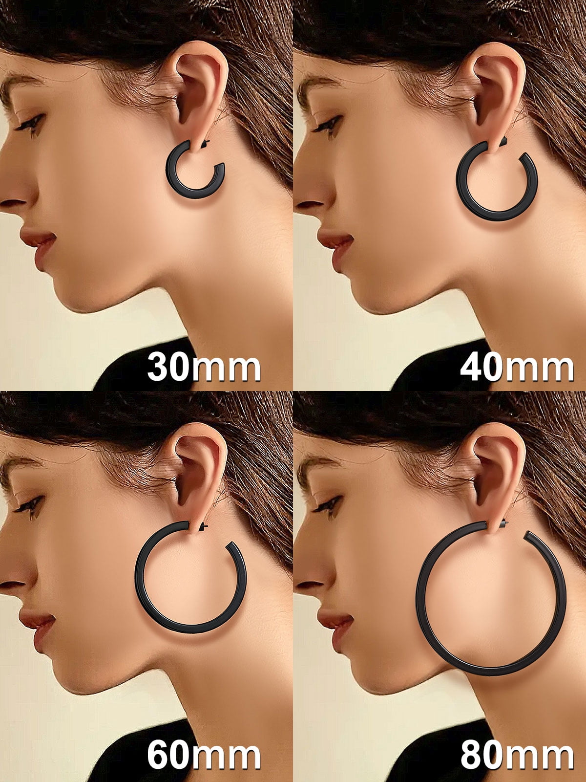 FOCALOOK Black Hoop Earrings for Women Hypoallergenic Lightweight Large Chunky Thick Trendy Cube Tube Open Hoop Earrings 60mm