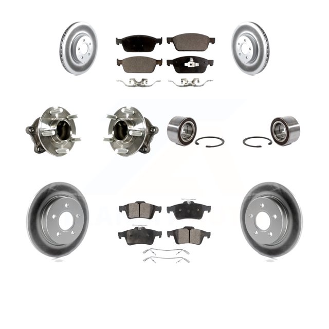 Transit Auto Front Rear Hub Bearing Assembly Coated Disc Brake Rotor and Ceramic Pads Kit (10Pc) for Car 2013 Ford Focus ST with GAS engine with Parking Assist Left Right (Driver Passenger) KBB-113253