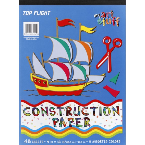 Top Flight Construction Paper Tablet, Book of Colors, 9 x 12 Inches, 48 Sheets, Polywrapped (61301)