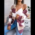 thumbnail image 4 of Cárdigan Informal de Punto con Mangas Largas y Rayas para Mujer, Abierto Al Frente Vino Tinto S, 4 of 10