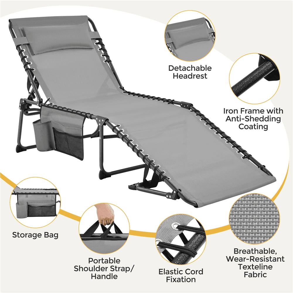 Renwick Outdoor Folding Tanning Chair with 5 Back Position, Gray