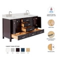 thumbnail image 3 of ARIEL 67" Espresso Double Bathroom Vanity with 1.5" Edge Pure White Quartz Countertop & Backsplash, 2 Rectangular Sinks, 4 Soft Closing Doors, 6 Full Extension Dovetail Drawers, Brushed Nickel, 3 of 10