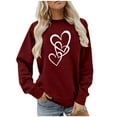 thumbnail image 2 of Jinhomg Casual Crewneck Sweatshirt for Women Holiday Cute Heart Print Loungewear Tops Fall Lightweight Comfy Long Sleeve Sweatshirts Wine XL, 2 of 7