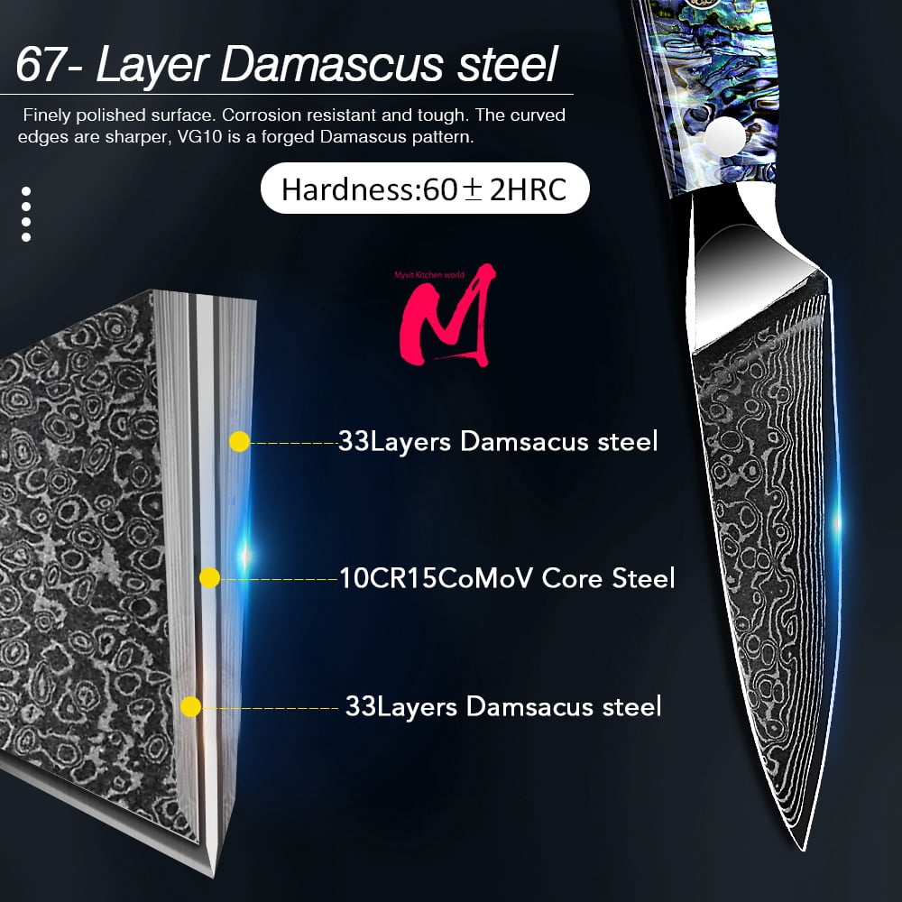 Kitchen Knife Damascus Steel Knife VG10 67 Layers Japanese Chef Knives Santoku Carving Cutting Tool Abalone Shell Handle with Sheath and Giftbox