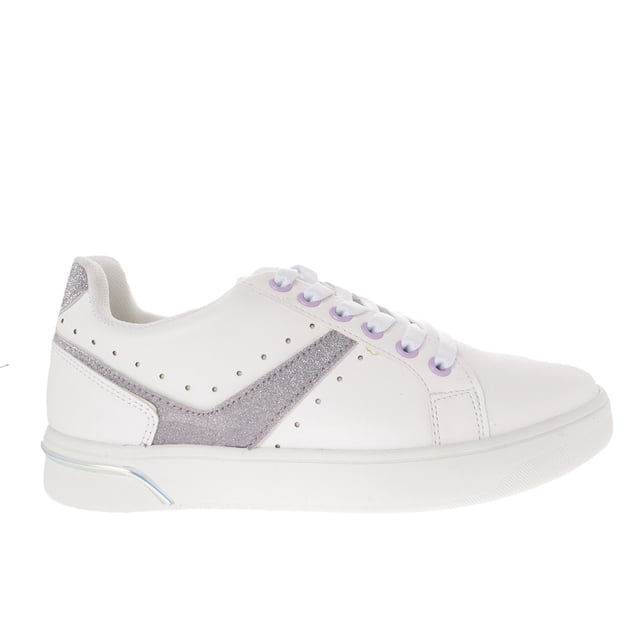 Tenis Andrea color blanco con brillos y acentos lilas 27.0 Dorothy Gaynor Tenis Andrea color blanco con brillos y acentos lilas 27.0