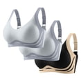 thumbnail image 2 of 3PCS Wirefree Sports Bras for Women No Underwire Push up Plus Size Solid Color Full Coverage Bralette Bras Breathable Underwear Daily Bra for Women Gray L, 2 of 3