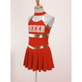 thumbnail image 4 of vastwit Costume de Pom-Pom Girl pour Filles Sans Manches à Lettres Imprimées Uniforme de Cheerleading Robe Plissée avec Pompons Rouge 16, 4 of 7