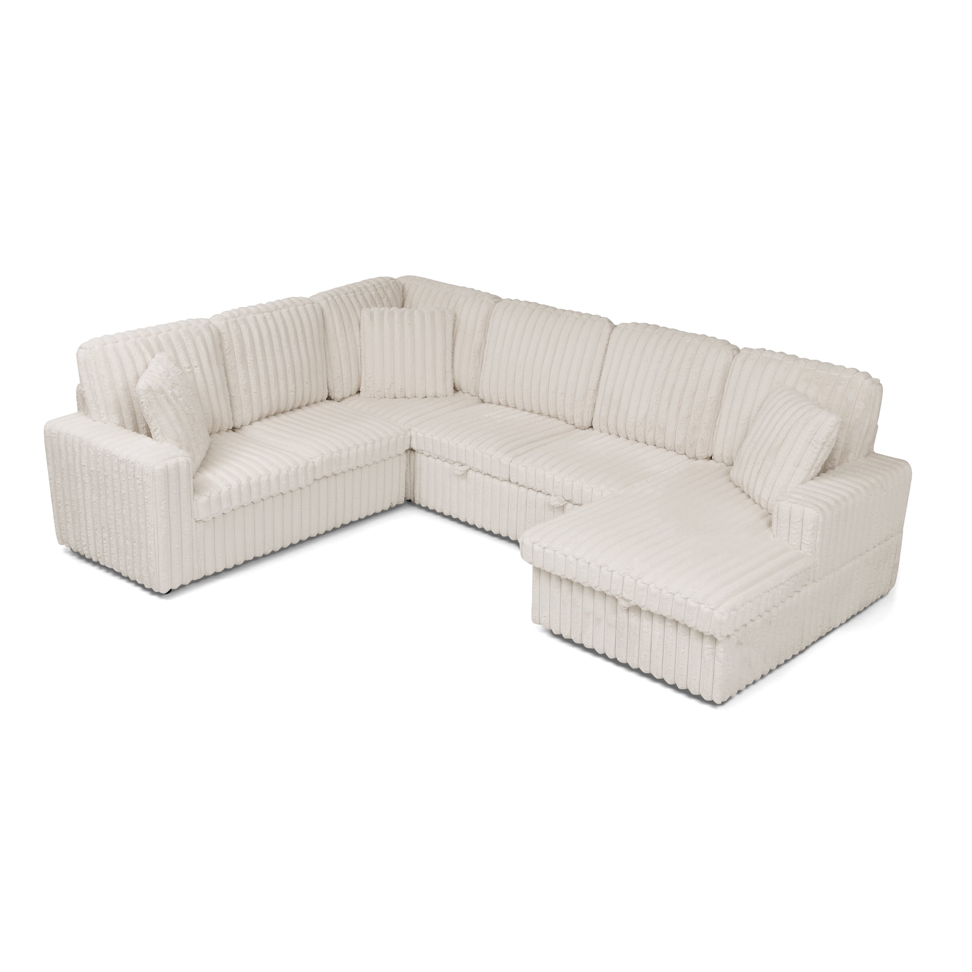 Corduroy U-shaped Sectional Sofa, Modern Minimalist Modular Couch with Pull-Out Sleeper Bed and Storage Chaise, Soft Fabric Convertible Sofa for Living Room, Apartment