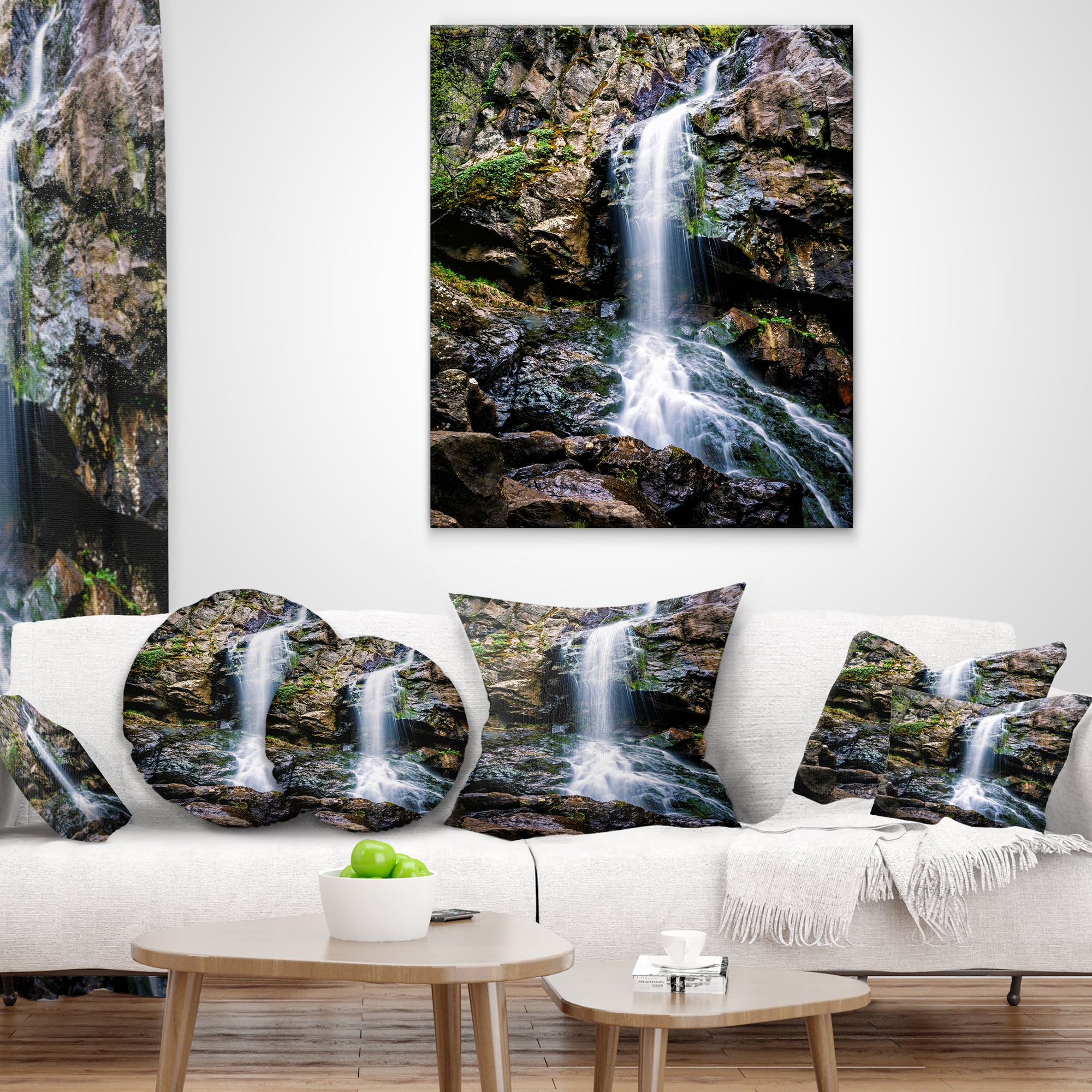 Designart Waterfall in Sofia Bulgaria - Landscape Printed Throw Pillow - 12x20