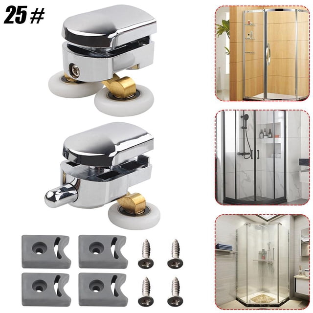 Ruedas de 2 piezas Ruedas para puertas corredizas Herrajes para puertas Piezas de repuesto Poleas gemelas Rodillos para puertas de ducha superiores e Plata 25mm Macarena Rodillos de la puerta de la ducha