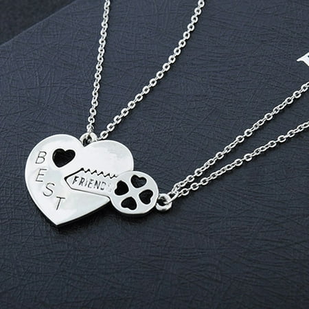 ZeAofa 2Pcs/Set Love Heart Key Pendant BFF Best Friend Letter Carved Necklace