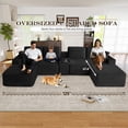 thumbnail image 4 of Muumblus 125" Cloud Sectional Sofa with Storage Console, U-Shaped Modular Couch with 2 Ottomans, USB, Cup Holders, Oversized Corduroy Living Room Sofa, Black, 4 of 8