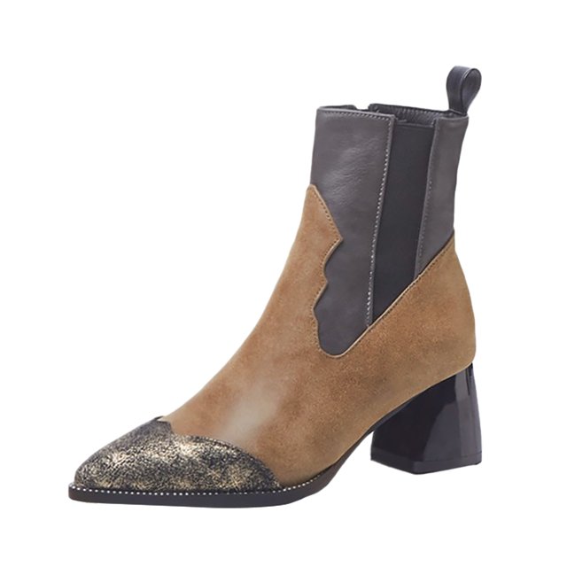 NECHOLOGY Botas Mujer Adulto Femenino Zapatos Botines mujer Botas versátiles de moda con cremallera lateral de cuero de tacón grueso de lana de otoño e invierno para mujer (Brown, 8)