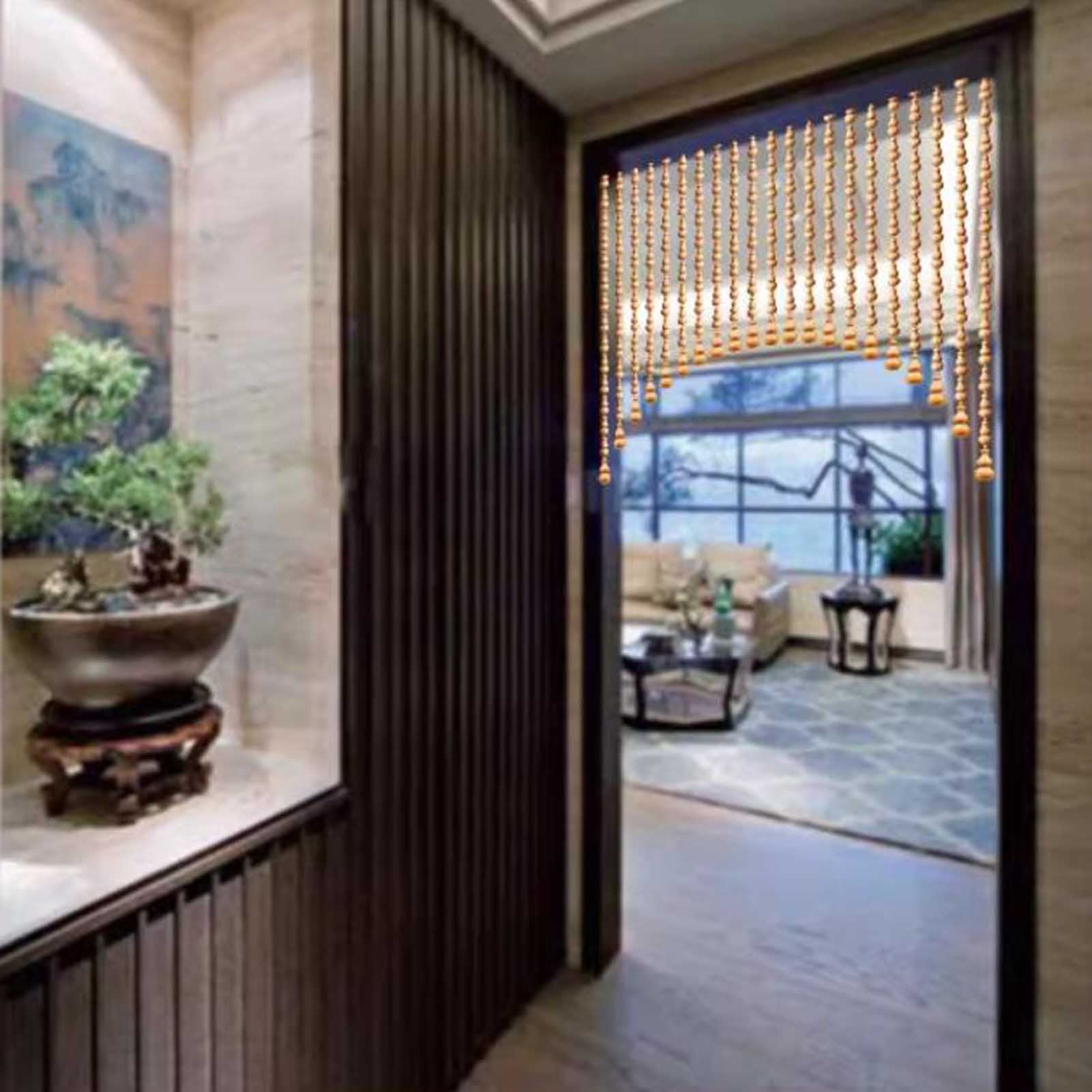Vintage Wood Beaded Curtain,Beaded Curtain For Closets,Room Divider String Curtains For Room/Window/Hallway Entrance