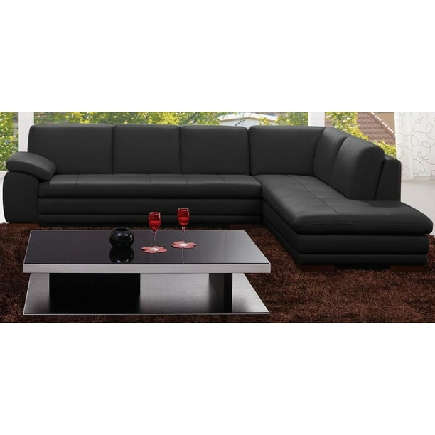 Modern Premium Black Top Grain Italian, Modern Top Grain Leather Sectional Sofa
