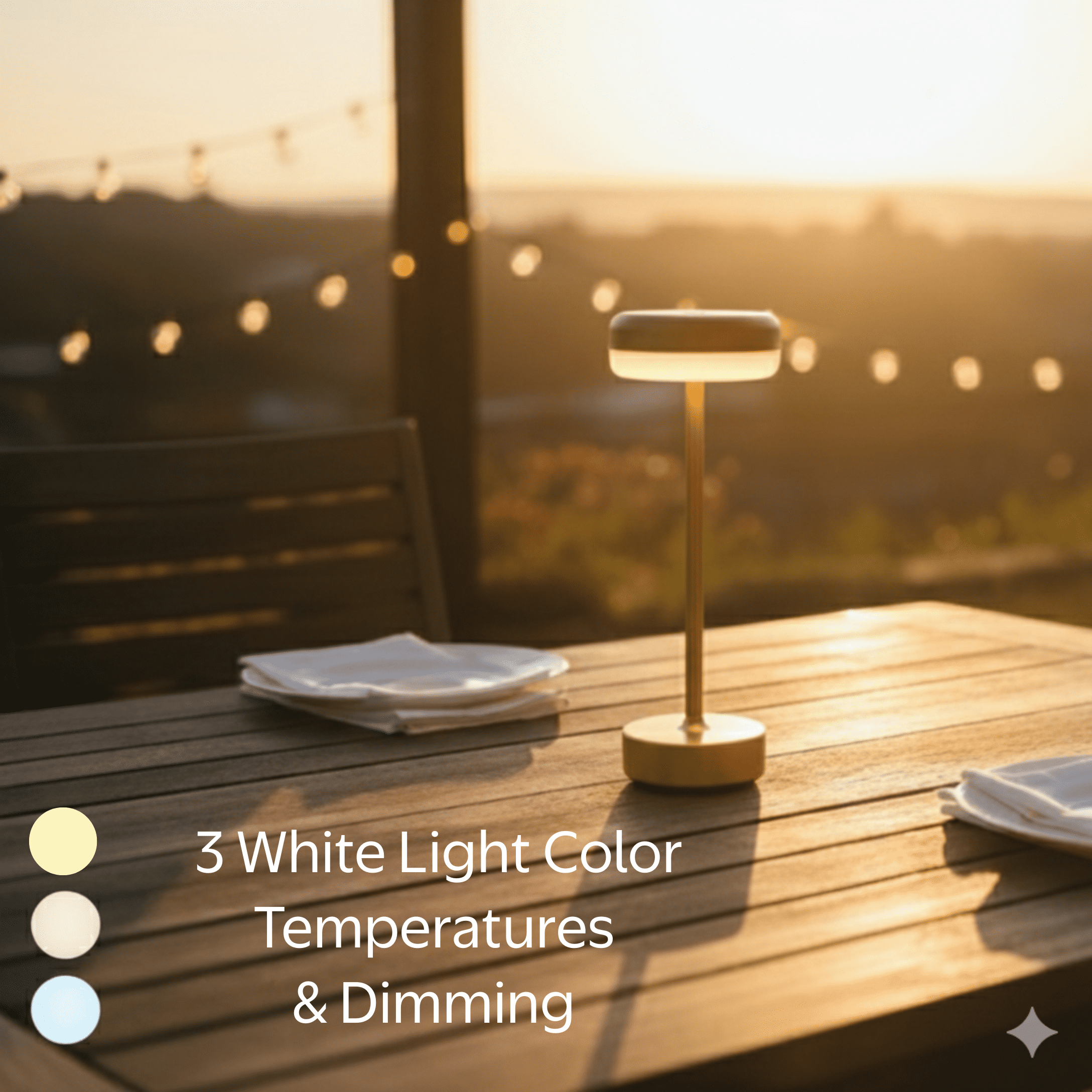 Mainstays 12 inch Outdoor  and Indoor Rechargeable Water Resistant Table Lamp, Gold, 100 Lumens