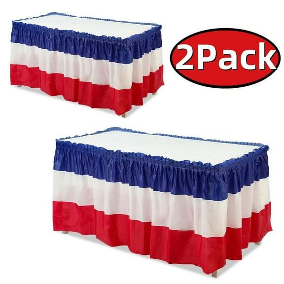 4th of July Decorations Disposable Plastic Table Skirts for Independence Memorial Veterans Day Party Decorations 2Pcs 2.4 x 14 Ft
