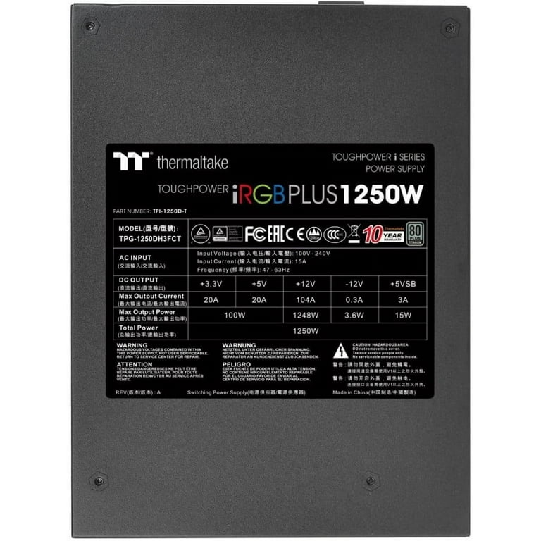 Thermaltake Toughpower iRGB Plus 80Plus Titanium Fully Modular Power Supply  - 1250W