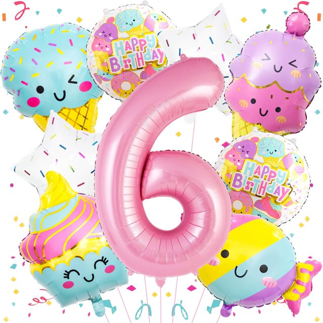 Set de globos PRELITER Pink Ice Cream Number 6 Sweet Six