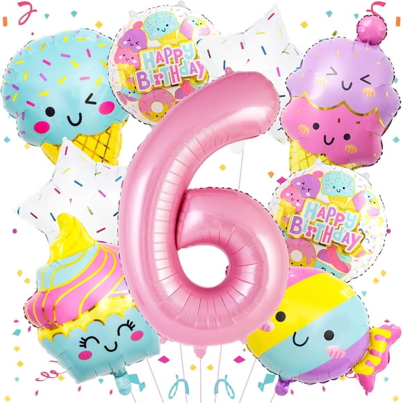 Set de globos PRELITER Pink Ice Cream Number 6 Sweet Six
