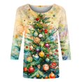 thumbnail image 5 of Holiday Gifts! Titcea Christmas Shirts for Women 3/4 Sleeve Round Neck Fashion Christmas Print Pullover Sweaters 2024 Loose Comfortable Casual Tops, 5 of 5