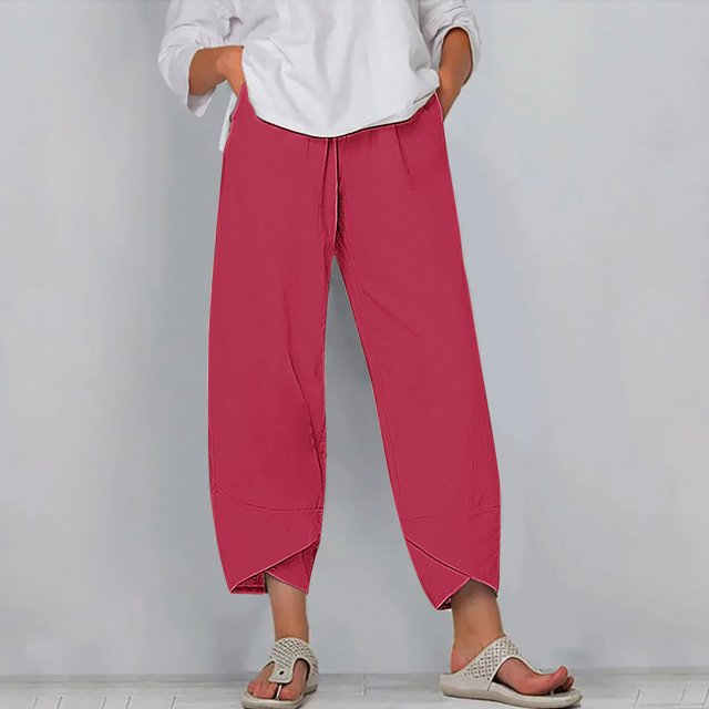Women's Summer Comfortable Loose Wide Legged Fashion Solid Color Capris RXIRUCGD Rose, Taille: TG