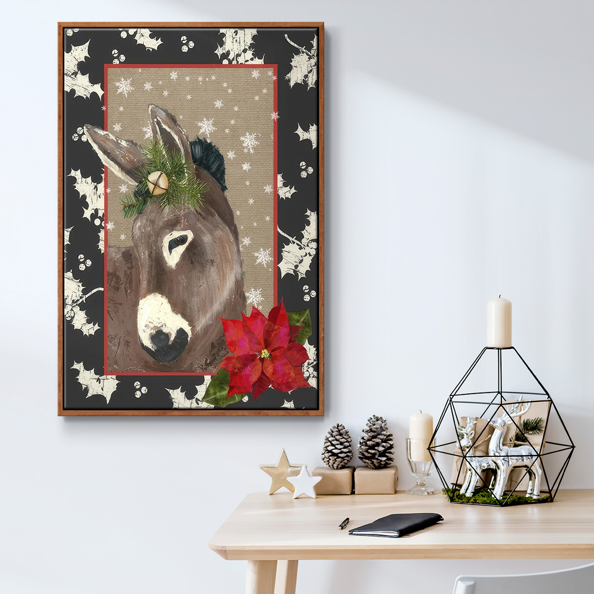 County Christmas Farm III - Framed Gallery Wrapped Holiday Canvas - 17 x 25 - Rosewood Frame
