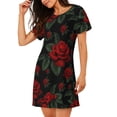 thumbnail image 2 of Fotbe Roses Bata de Dormir para Mujer con Estampado, Camisón de Algodón de Manga Corta, Ropa de Dormir Casual, 2 of 6