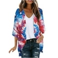 thumbnail image 3 of lcziwo Women's Plus Size Shawl with Sleeves 4th of July American Flag Print Kimonos Cardigan Casual 3/4 Sleeve Cover Up Chiffon Cardigans Summer Tops Multicolor L, 3 of 6